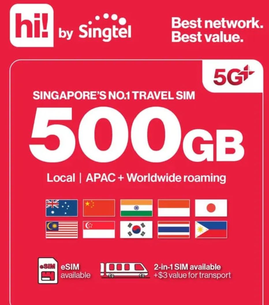Singtel S$30 5G+ hi!Tourist 新电信30新元亚洲游客计划